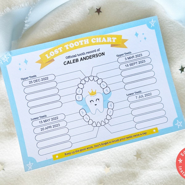 Lost Tooth Chart EDITABLE | Personalised Lost Tooth Tracker | Tooth Fairy Printable | Instant Download