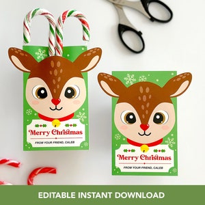 Zuckerstangenhalter Rentier Printable | Personalisierte Candycane Halter | Weihnachten Printable | Weihnachtsklasse Geschenk