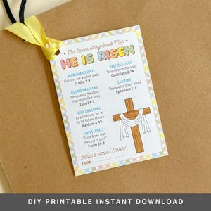 Etiqueta de regalo con bocadillos de Pascua para imprimir/Descarga instantánea: regalo de Pascua para niños/Regalo bíblico de Pascua