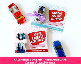 DRUCKBARE Valentinskarten zum Thema Auto - 4 Designs | Bearbeitbar Sofortiger Download | Just Add Spielzeugautos | Wheelie Klasse Valentinstag Kartenset