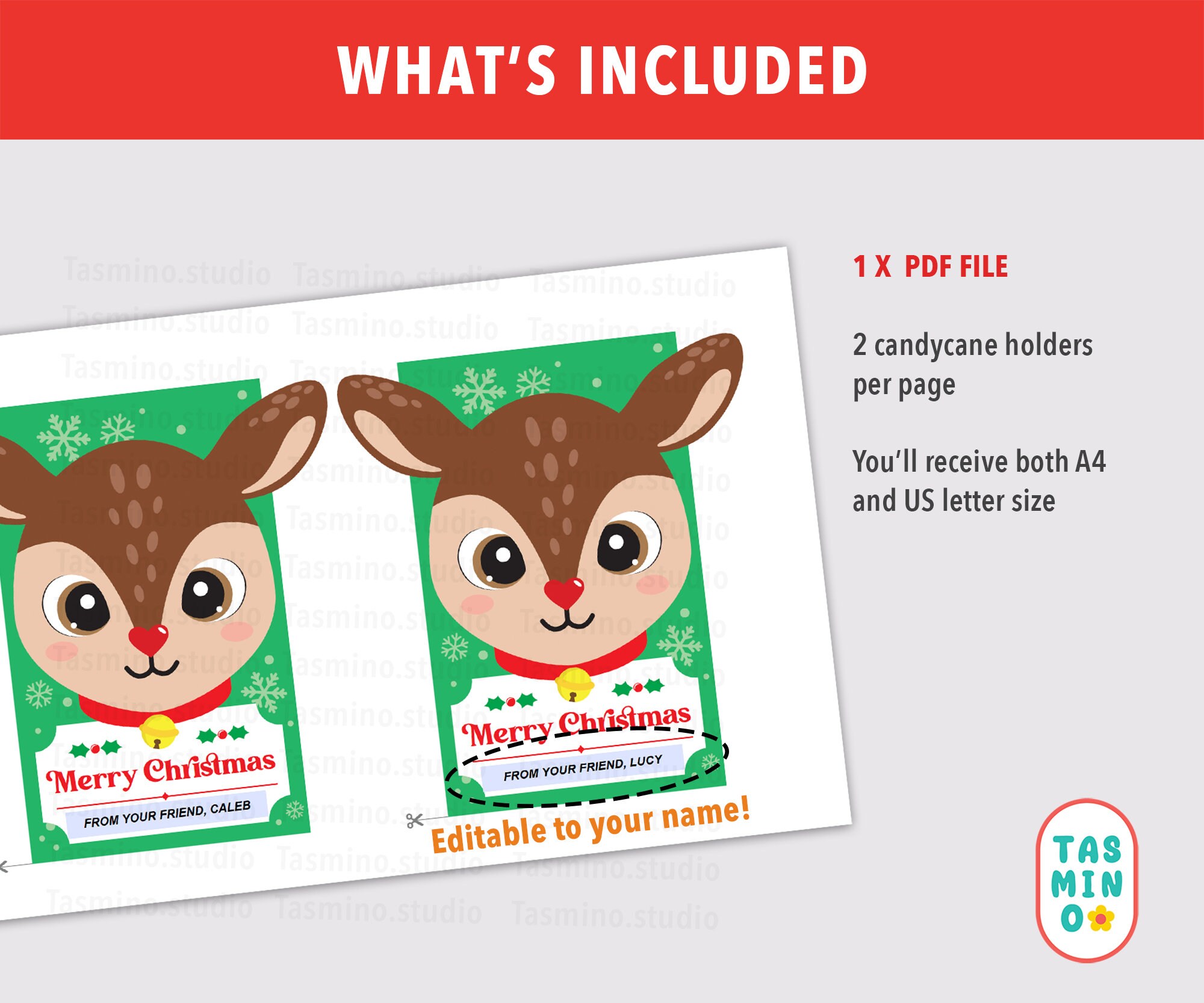 Reindeer Candycane Holder Printable | Personalised Candycane Holder ...