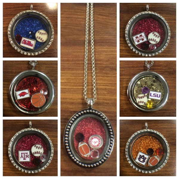 SEC West Schools Floating Charms Locket: Choose between Alabama, Arkansas, Auburn, LSU, Ole Miss, Mississippi State, Texas A&M