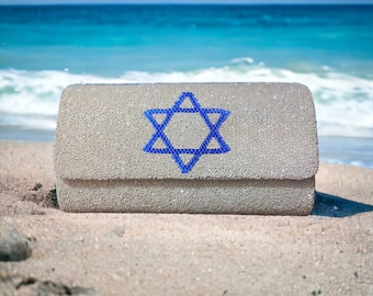 Customized beaded Jewish star clutch bag, Israel Jewish pride, Israel bride gift, Israel art, Star of David, stand with Israel, Jewish gifts