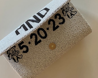 Customized bag,handmade beaded bride clutch,monogrammed bridesmaids gift,bridal shower gift, bride purse bag, bride to be,engaged,wedding
