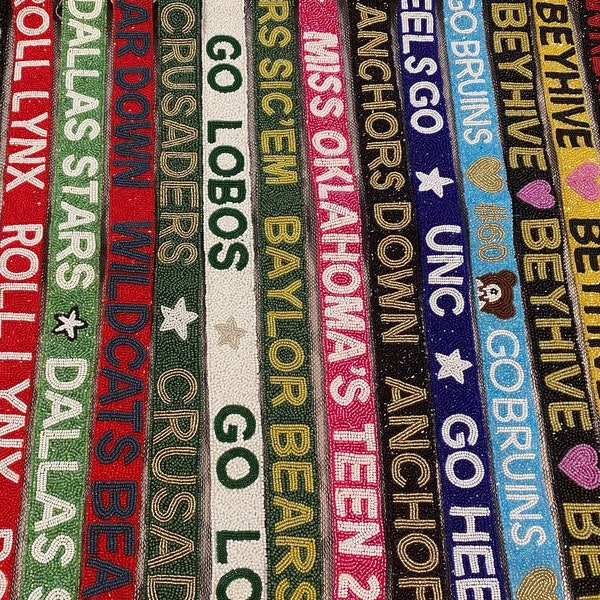 Custom team beaded game day bag strap, college, sports fan,Baylor bears, boomer sooner,crusaders,lobos,bearkats,boulders,bruins,personalized