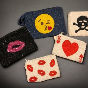 Bolsa de monedas con cuentas personalizada, soporte para dinero, bolsa para tarjetas de crédito, soporte para lápiz labial, bolsa para dinero para juegos de cartas