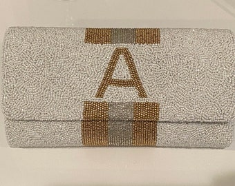Customized beaded clutch bag for bride,bridesmaids gift, bridal party gift,name clutch,wedding gift,monogram clutches purse,mrs,personalized