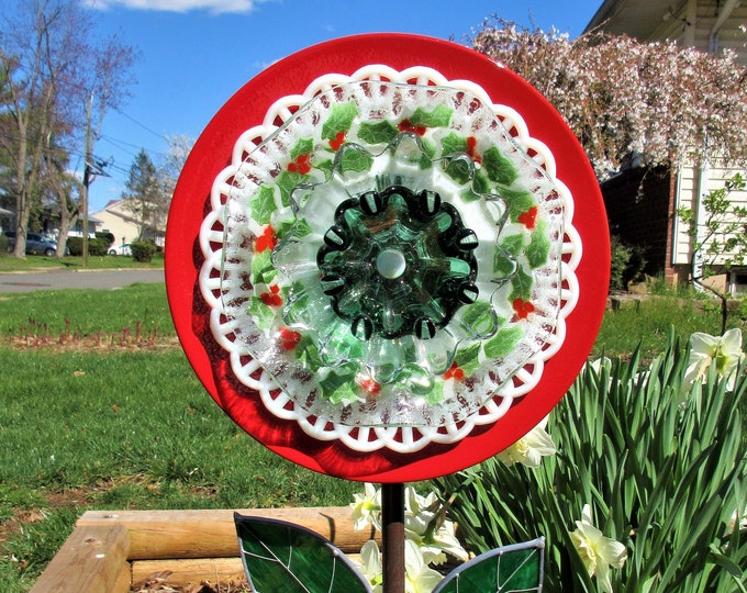 Yard Art Flower Glass Garden Flower Upcycled Flower Garden Etsy