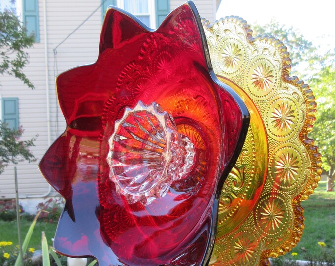 Plate Flower, Glass, Yard Art Flower, Garden Ornament, Upcycled