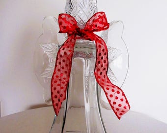 Upcycled glass tabletop angel ornament 8lbs red bow, 15 3/4-inch height hand crafted