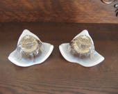 Opalescent glass-Duncan Miller Glass Co-pair of candle holders-MCM-Vintage glass-Canterbury-flower shaped-
