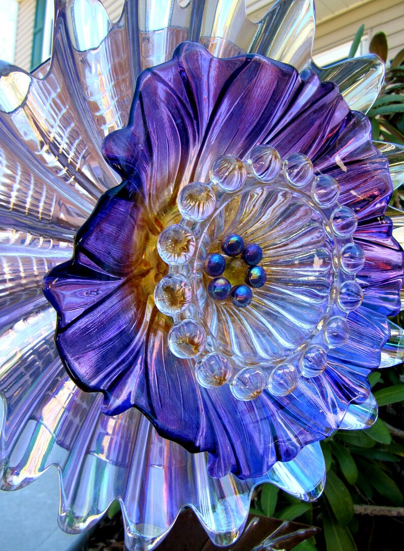 Vintage glass plate flower upcycled glass art plate flowers Etsy