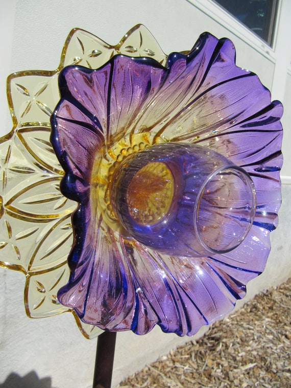 Vintage glass plate flower glass art plate flowers garden Etsy