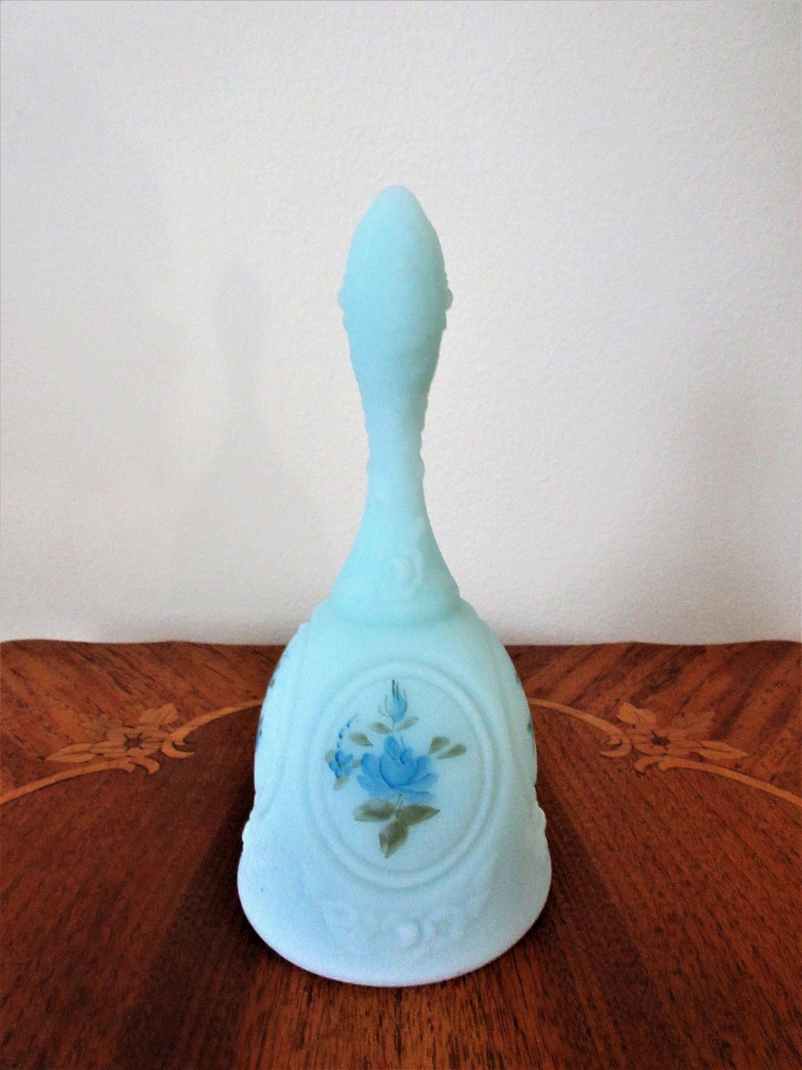 Bells Fenton satin glass hand painted blue handled bell Etsy