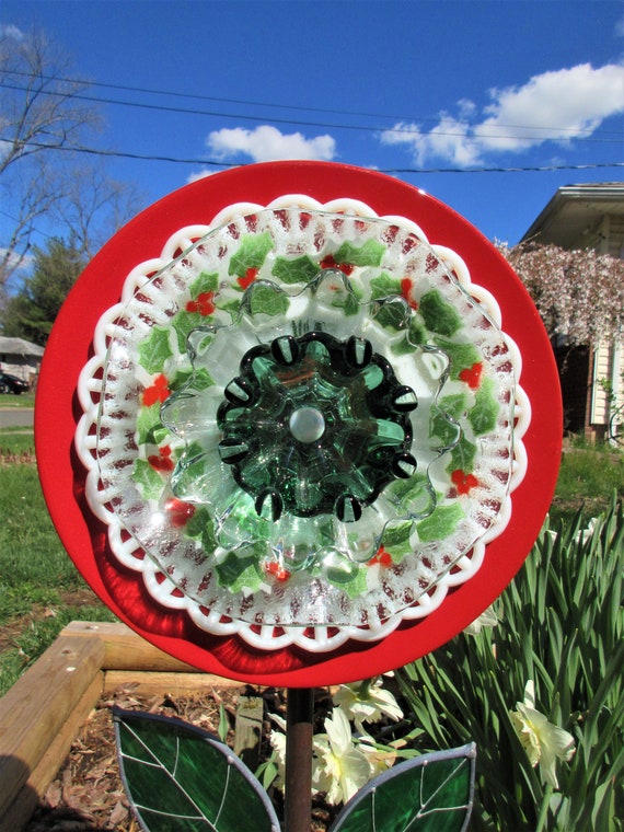 Glass Garden Flower Upcycled Flower Garden Gift Yard Art Etsy