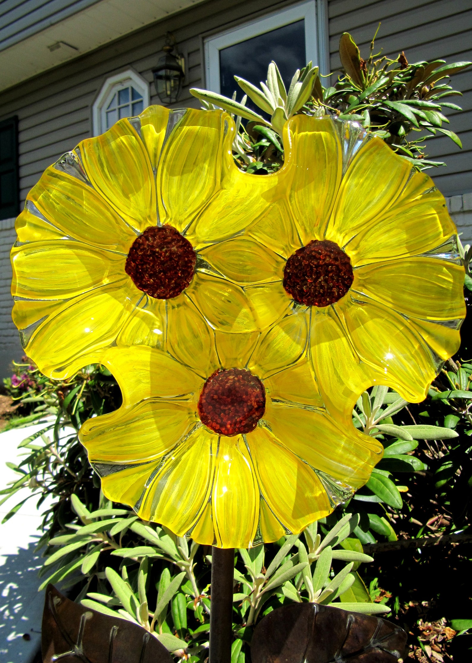 Sunflower garden art glass floweryard artsuncatcherglass Etsy