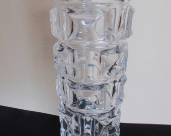 Cristal d'Arques Crystal Bud Vase, Ancenis Block Optic Design, France, 8.5" Tall