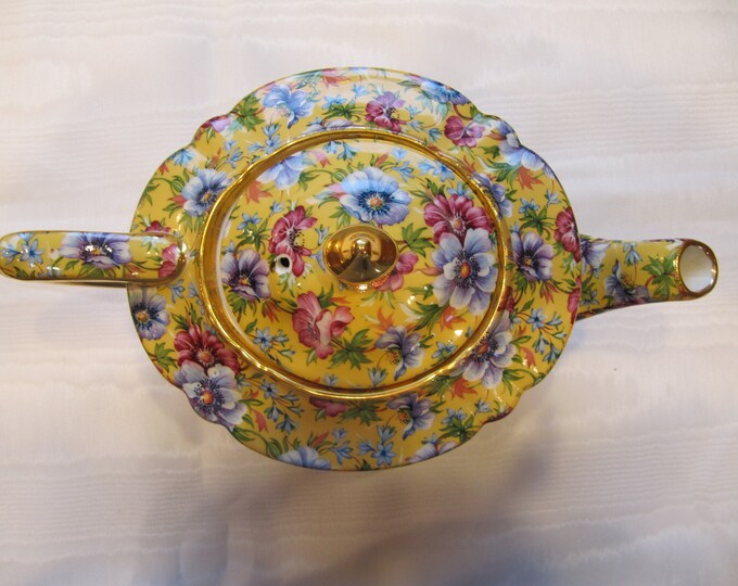Vintage James Sadler Chintz Teapot, Sophie, Yellow Floral, English