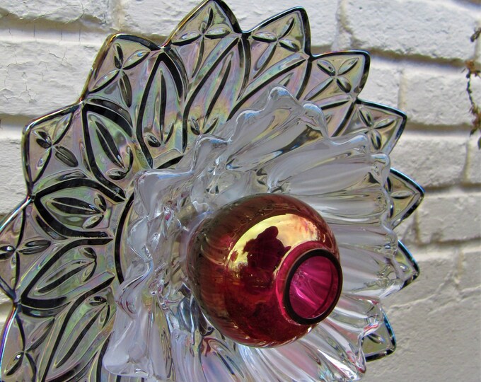 Glass Garden Flower, Yard Art, Glass Plate Flowers, Garden Art, Art