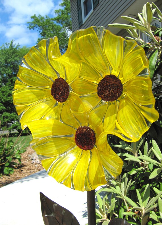 Sunflower garden art glass floweryard artsuncatcherglass Etsy