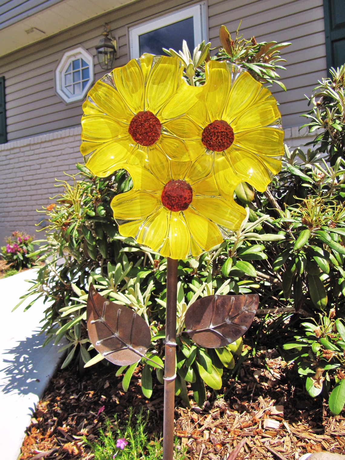 Sunflower garden art glass floweryard artsuncatcherglass Etsy