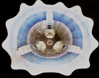 Opalescent glass three footed candy nut dish Klondike pattern made by Northwood glass 7x3.5