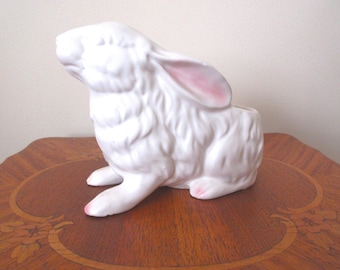 Vintage White Ceramic Easter Bunny Planter - 1960s Decor