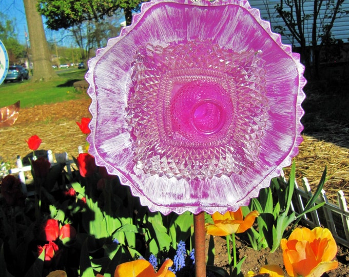 Glass Art Flower, Garden Gift, Glass Plate Flower, Yard Art, Home Decor