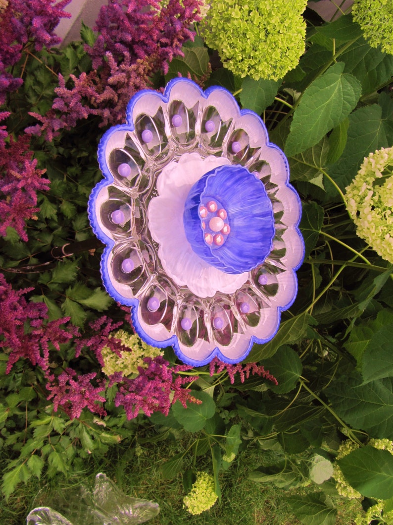 Glass garden flower vintage flower plate upcycled glass art Etsy