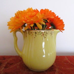 Hall&#39;s Superior China Pitcher: Yellow Gilder Design, Vintage Dinnerware gift