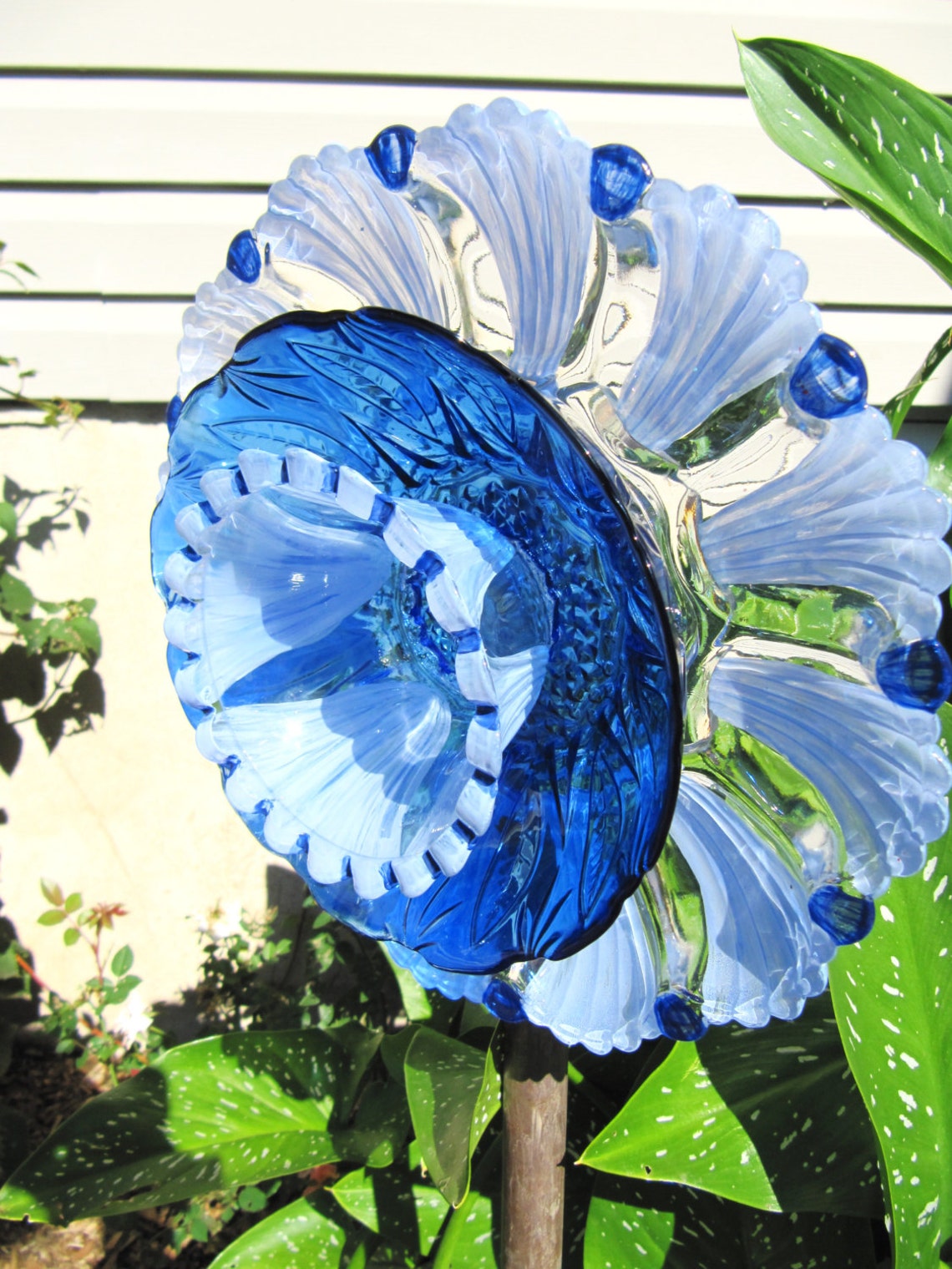 Vintage glass garden plate flower glass plate flowergarden Etsy