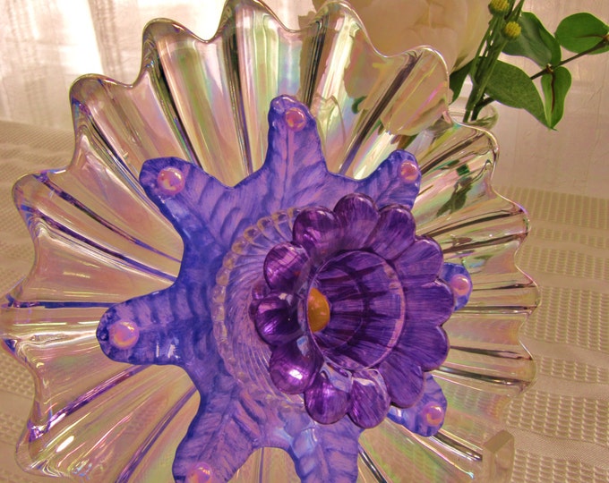 Vintage Glass Plate Flower Yard Art Repurposed Glass Etsy