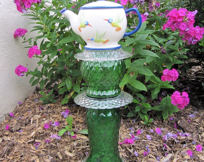 Teapot Totem Garden Decoration Upcycled Glass Garden Etsy
