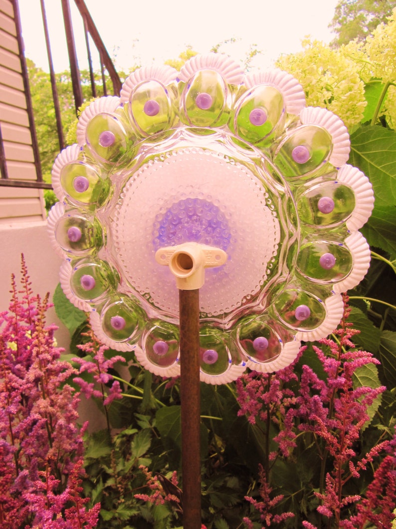 Glass garden flower vintage flower plate upcycled glass ...