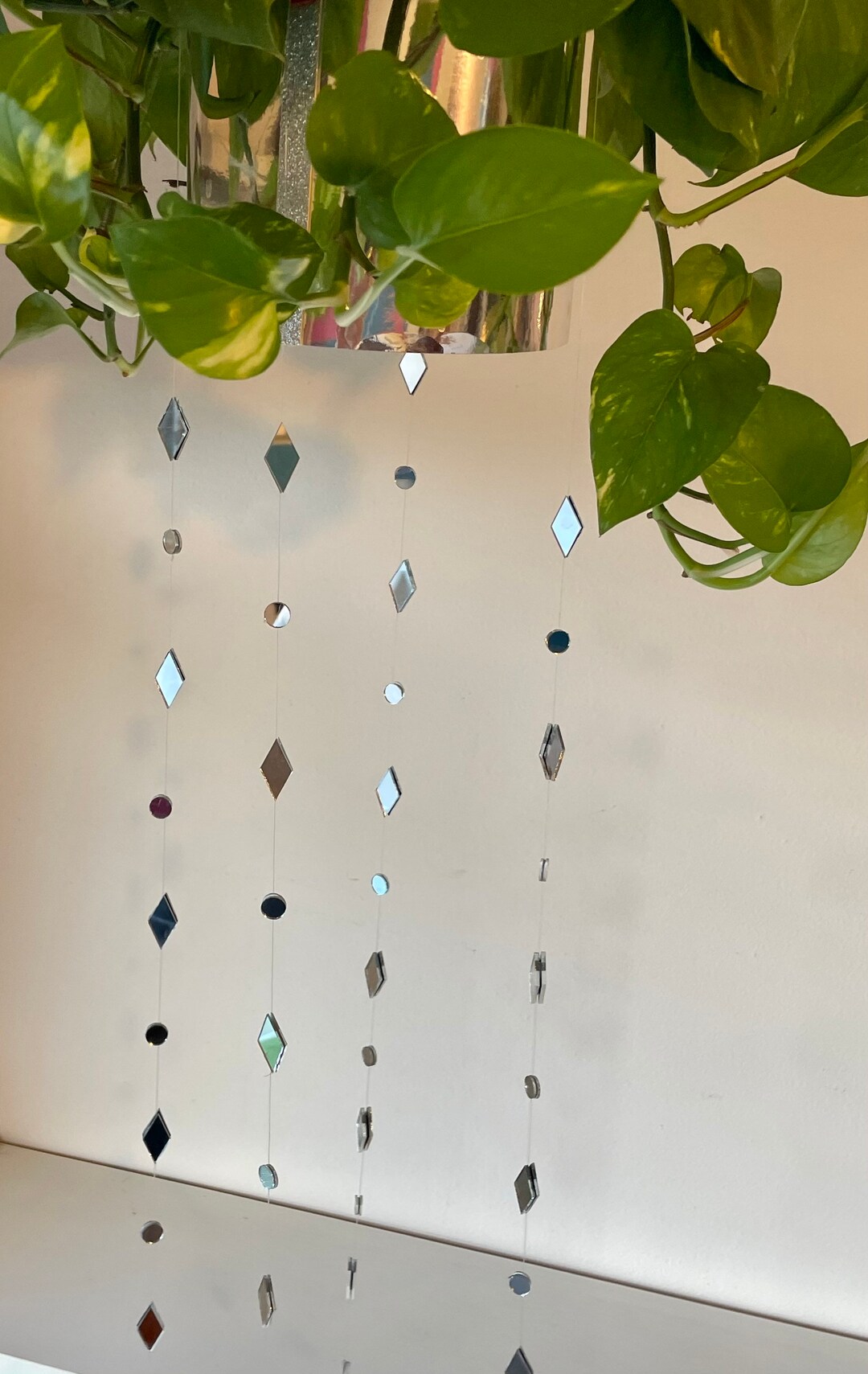 2ft. Diamond Hanging Plant Sparkle Mirror Garland Mirror Suncatcher
