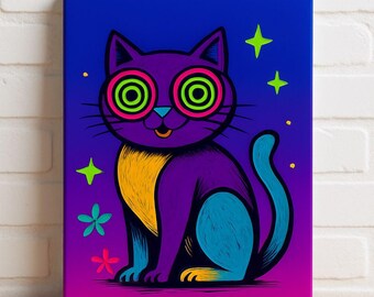 Psychedelic Cat DIGITAL Poster Art