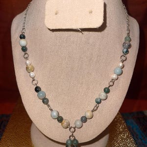 Natural Stones and Fresh Water Pearl Pendant Necklace