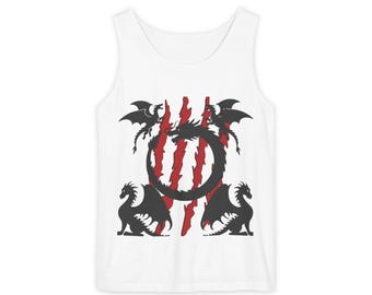 Camiseta sin mangas con emblema circular de garra de dragón / Diseño de silueta de dragón