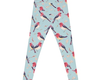 Leggings casuales para mujer con estampado de pájaros (AOP)