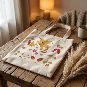 Herbst Blätter Tote Bag | Herbst Blatt Muster, neutrale Leinwand