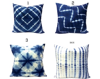 Tie dye pillows, Indigo shibori cushion cover, shibori pillowcase, royal blue pillows, boho pillows, blue white cushion, throw pillow covers