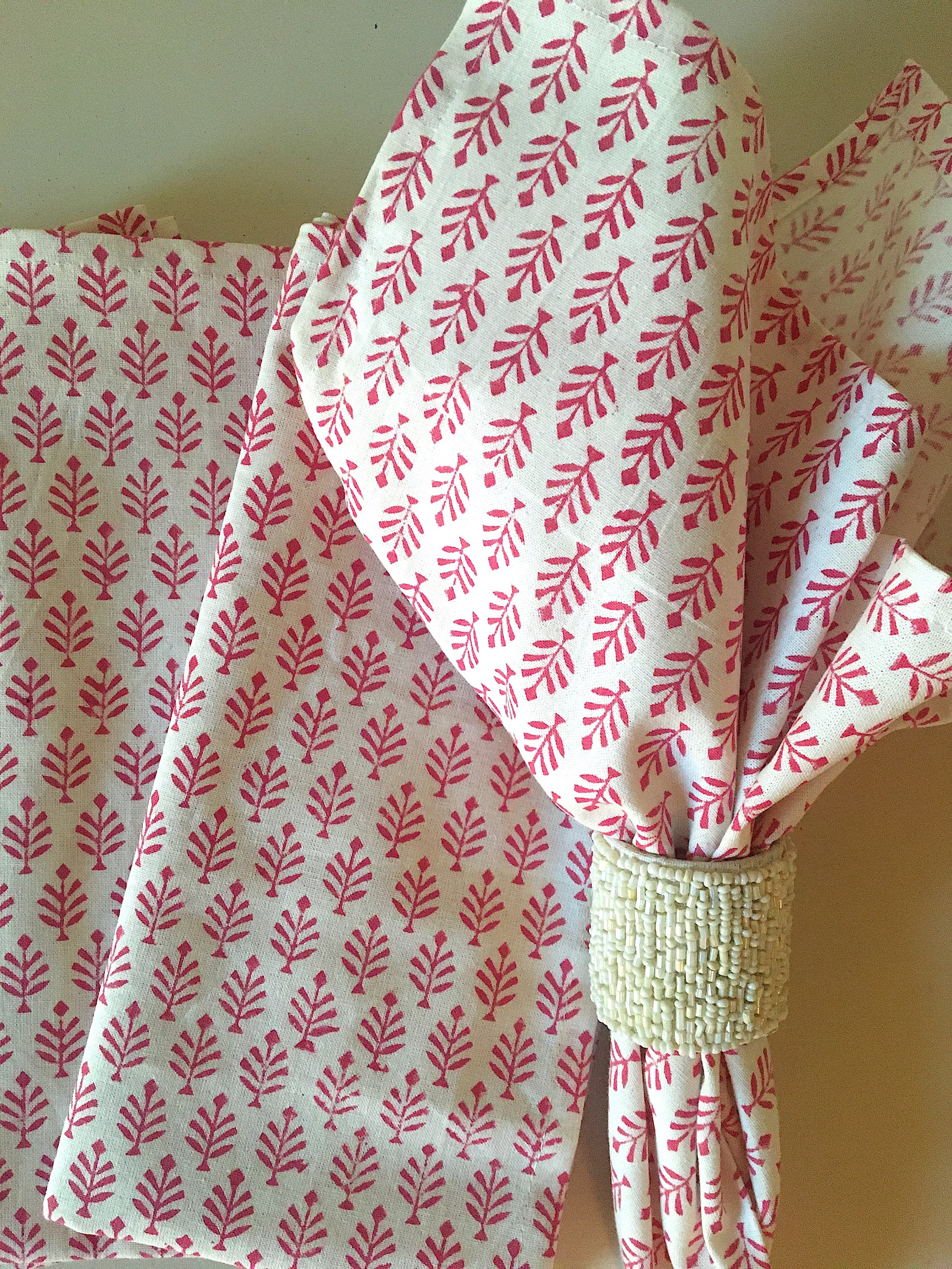 Pretty in Pink Block Print  Cotton Table Napkin 20" x 20" Pink 