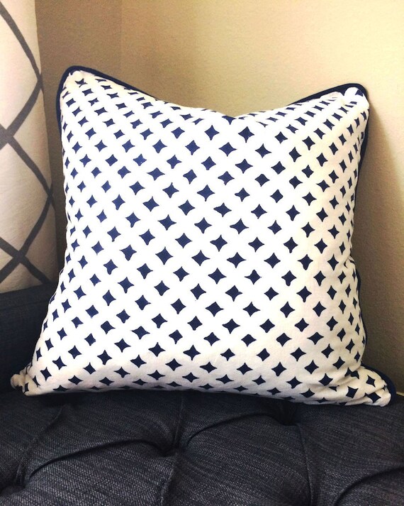 blue pillow covers, 18x18 pillow covers, decorative pillow covers, blue throw pillow, navy pillow cover, block print pillow, modern pillows
