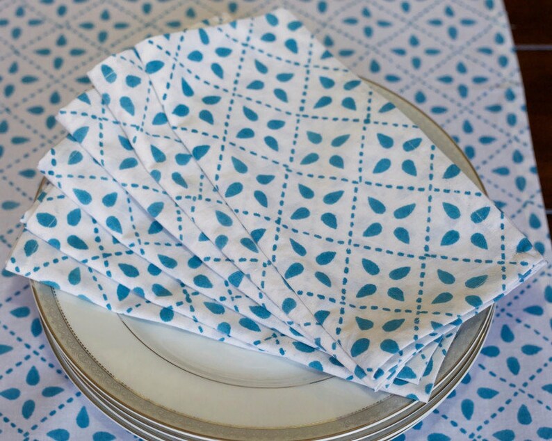 Blue dinner napkins set of 4 / hand block printed/ cotton Etsy