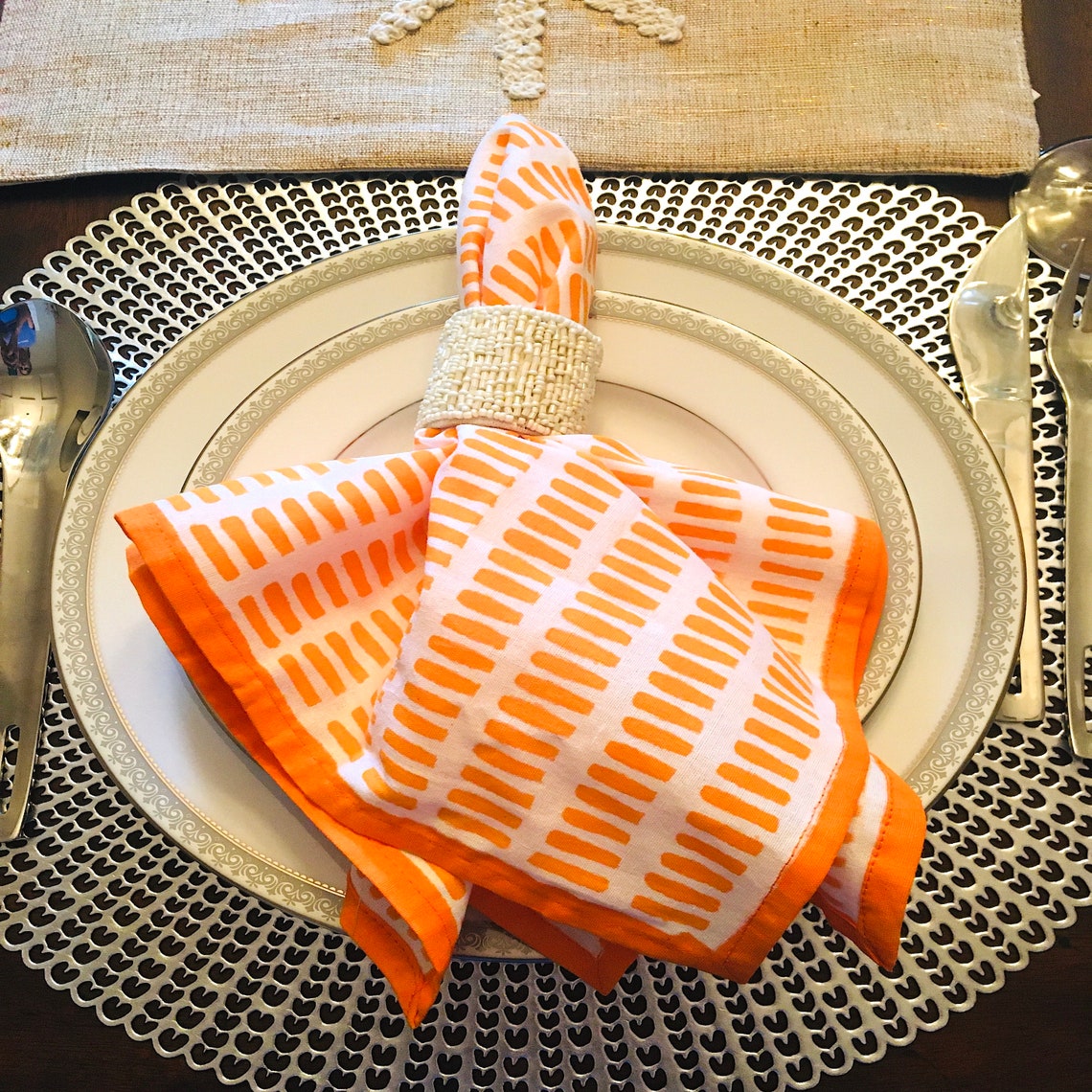 Orange Cloth Napkins/ Block Printed Napkin/ Cotton Dinner Etsy