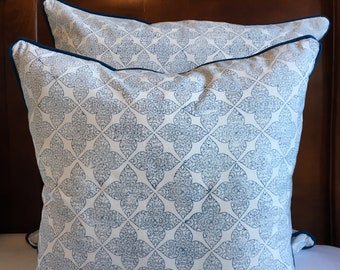 blue decorative pillows, pillow cases, 20 inch pillow cover, pillow cover, blue pillow covers, cushions, handblock printed, throw pillows