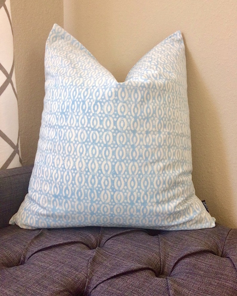 Spa Blue Pillow Cover, Block Printed Pillow, Cushion Covers,decorative Throw Pillows, Light Blue