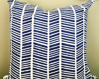 26x26 pillow cover, Blue and White Herringbone Pillow Cover, navy blue pillow covers, cushion covers, decorative pillows, euro sham