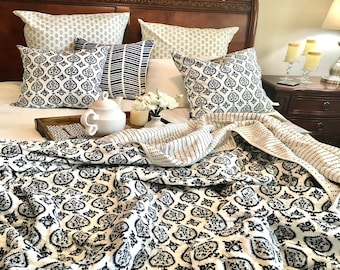 Sabina Indigo quilt, blue quilt, jaipur razai, king quilt, queen quilt, blue throw, coverlets, navy blue quilts, handmade quilts, twin quilt