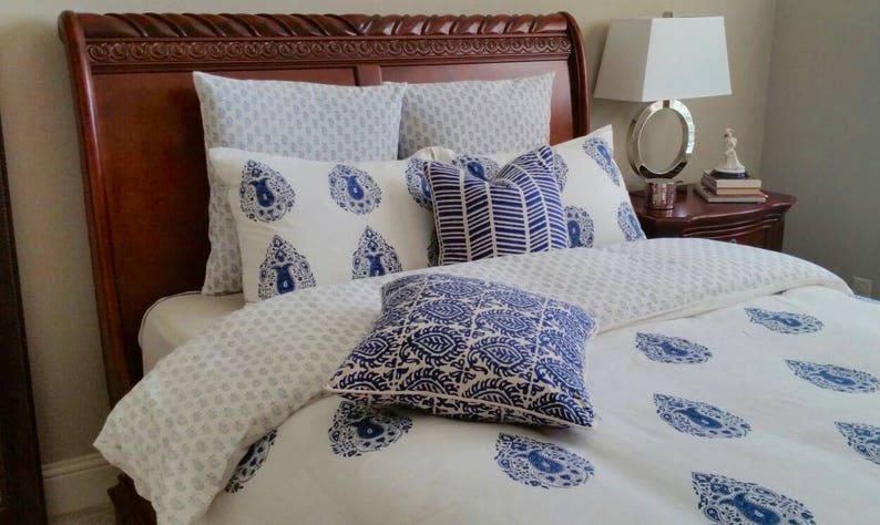 Queen duvet cover blue duvet cover duvet cover queen Doona covers Comforter covers Hand block printed blue bed cover queen bedding